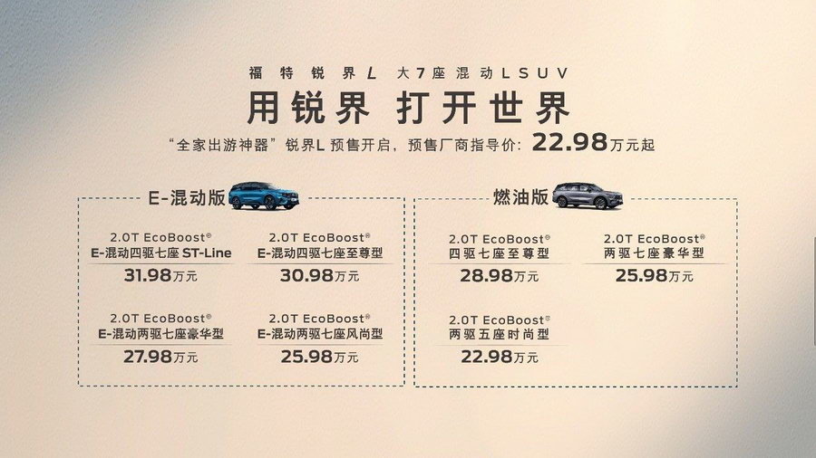 預(yù)售22.98萬起的福特銳界L配置拉滿，把想要的都給你