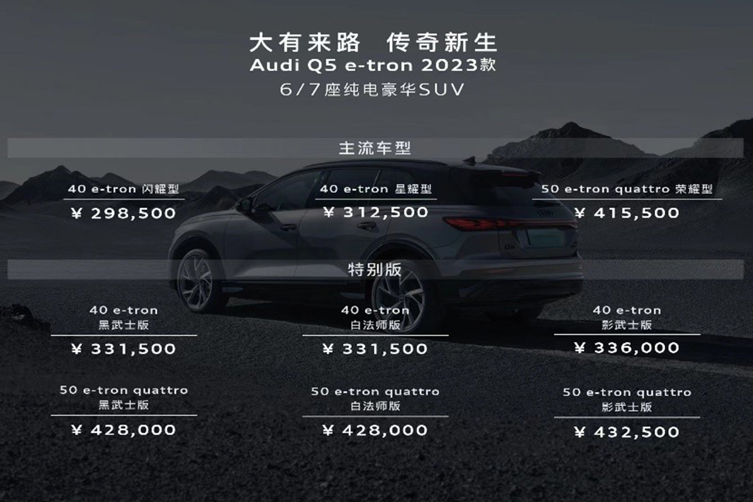 2023款?yuàn)W迪Q5 e-tron上市，售價(jià)29.85-43.25萬(wàn)元